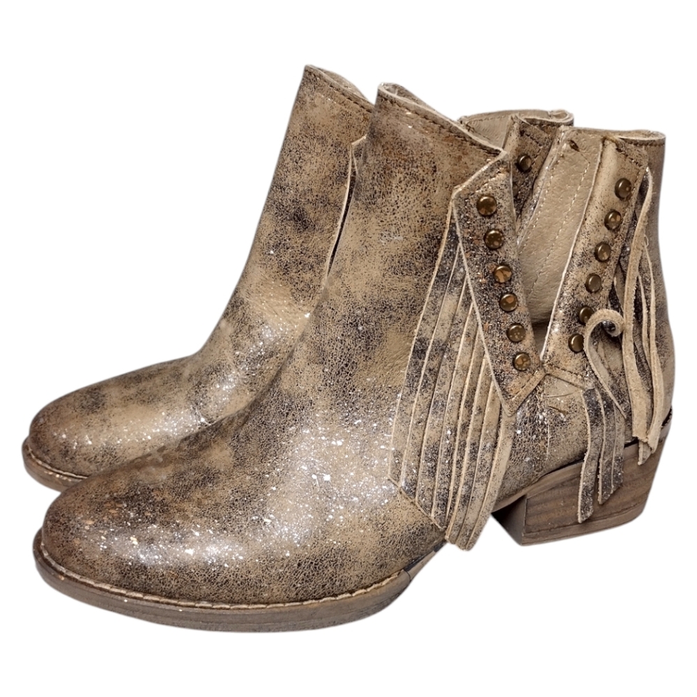 Circle G Studs And Fringe Boho Western Cowgirl Chic Festival Pull On Booties 6.5